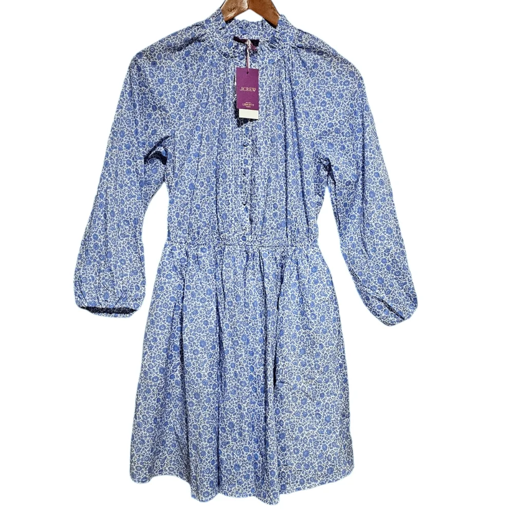 J. Crew Liberty Fabrics Ruffle Collar Dress in D'Anjo Coast Size Small NWT